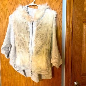 Anthropologie sleeping on snow faux fur grey sweater jacket